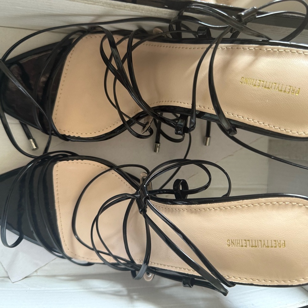 PrettyLittleThing Black Strappy Heels